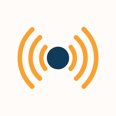 Poster - Simple dark blue circle with orange signal waves emanating outwards representing broadcast or connection