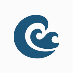Poster - Stylized blue wave design element with clean lines and a sense of motion and fluidity
