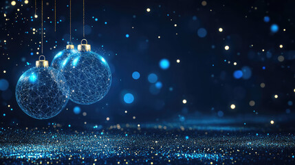 Wall Mural - wireframe christmas balls in low poly style as abstract modern 3d illustration on blue background, f