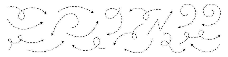 Wall Mural - Set of curved arrows with dashed lines.