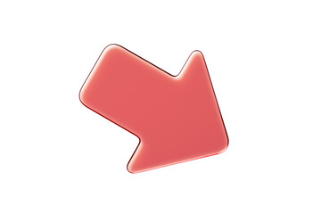 Poster - Glossy red downward arrow with smooth edges isolated on white background, perfect for design templates, layout elements, or collage use. 3D Rendering