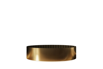 Poster - Shiny golden round platform with reflective surface, isolated on a clean white background, perfect for product placement or branding scene. 3D Rendering