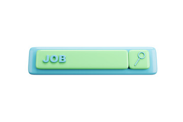 Fototapete - Glossy green and blue job search bar button element with magnifying glass icon, isolated on white background, concept of business and work, 3D Rendering