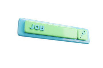 Fototapete - Glossy 3D job search bar interface element with green button and magnifying glass icon, isolated on white background, symbol of employment concept, 3D Rendering
