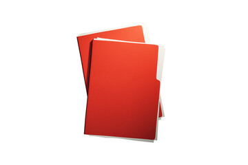 Poster - Two red folders with visible white documents inside, isolated in a clean layout on white background, top view concept for office work branding. 3D Rendering