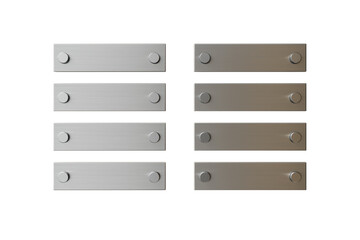 Poster - Eight rectangular metallic button elements with round knobs, isolated style on white background. Concept of user interface or layout design. 3D Rendering.