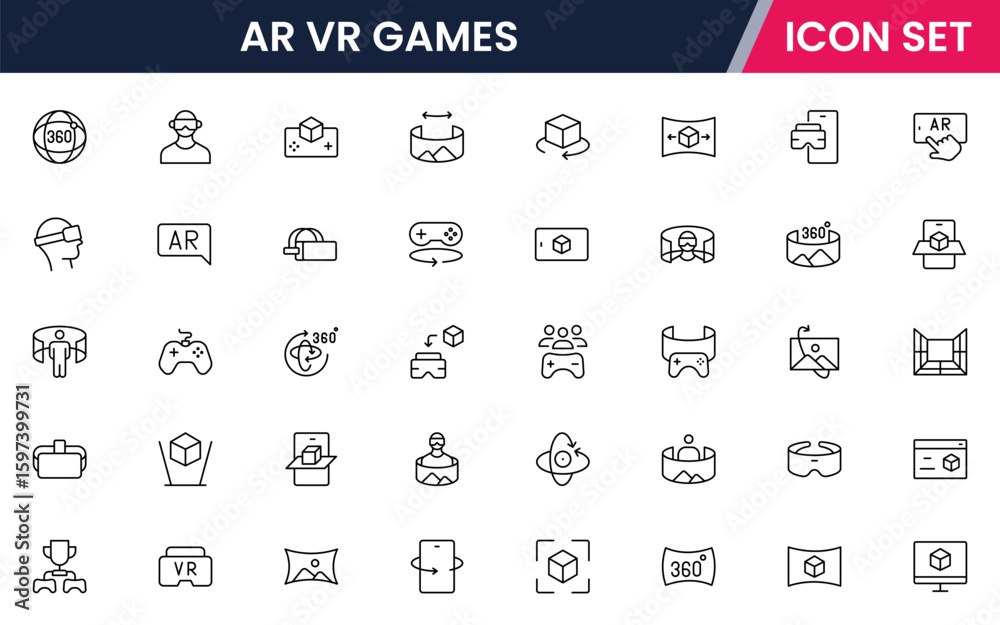 Vector line icon collection featuring AR, VR, and gaming elements like ...
