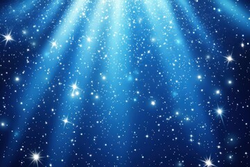 Wall Mural - blue background with glowing stars and light beams night illustration astronomical.