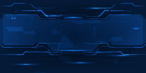 Wall Mural - Futuristic blue digital screen display and technology background with digital hi tech element grid line and circuits.Digital innovation and technology concepts.Vector illustrations.	