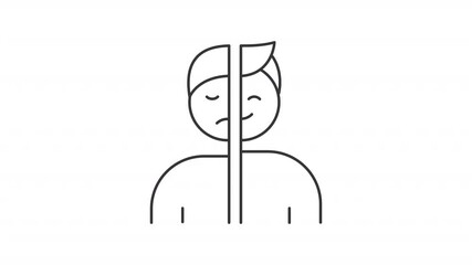Poster - Bipolar disorder line animation. Mood psychology animated icon. Moving bodies, changing expressions. Personality disease. Outline element on white background. HD video with alpha channel