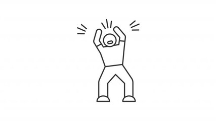 Poster - Panic disorder line animation. Hysteria animated icon. Blinking lines. Speaking man. Moving hands, body. Angry person. Outline element on white background. HD video with alpha channel