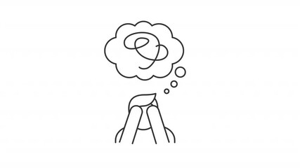 Poster - Anxiety disorder line animation. Thought illness animated icon. Writing line, floating cloud. Moving head. Depression problem. Outline element on white background. HD video with alpha channel