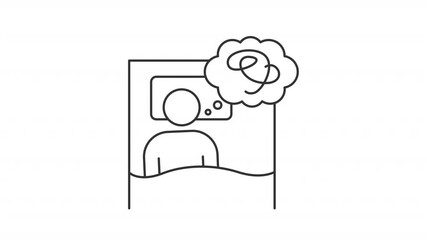 Poster - Insomnia line animation. Sleep issue animated icon. Moving person, writing line. Floating bubble. Sleepless, restless. Outline element on white background. HD video with alpha channel