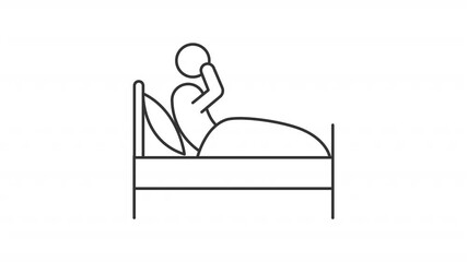Poster - Sleep disorder line animation. Bedtime animated icon. Waking up person. Hand rubbing head. Headache, sleepless. Health care. Outline element on white background. HD video with alpha channel