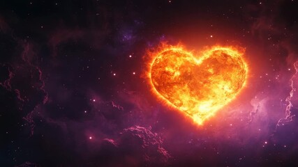 Wall Mural - Fiery heart glowing brightly in cosmic space with vibrant nebula, stars, and galaxy, creating passionate and warm celestial scene filled with bright fire and glowing cosmic energy