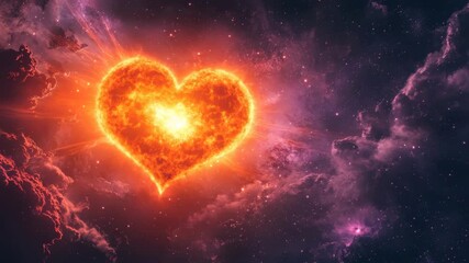 Wall Mural - Fiery heart glowing brightly in outer space with colorful nebula, stars, and cosmic clouds, radiating vibrant energy and warmth in stunning celestial scene full of bright cosmic fire