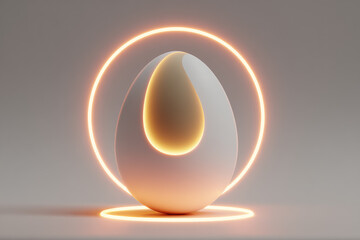 Aufkleber - Egg organic minimalist glowing neon abstract modern white soft highlight create serene and futuristic atmosphere with glowing egg shape and neon rings on neutral background