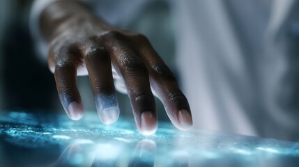 Poster - A futuristic hand swiping a holographic medical display