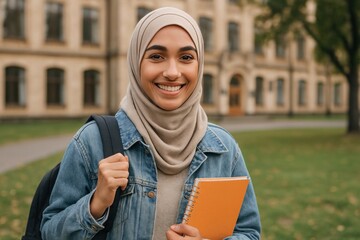 Confident student holding notebook