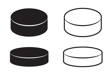 Fototapete - Hockey pucks silhouette,  Hockey puck icon set in black filled and stroke line style.
