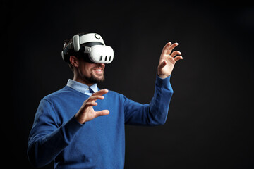 Poster - Man engages in virtual reality experience during indoor session