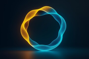 Poster - Abstract glowing circular light wave in yellow and blue forming a smooth loop on a dark background for digital art and graphic design use.