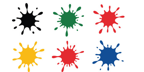 Aufkleber - Six colorful paint splatters arranged in two rows on a white background illustration design art