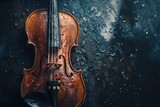 Violin in the rain, a forgotten melody in a storm