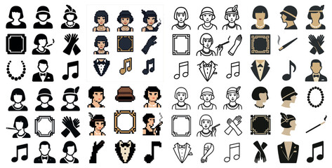 Poster - Art deco linear icons set – outline, retro, vintage design elements