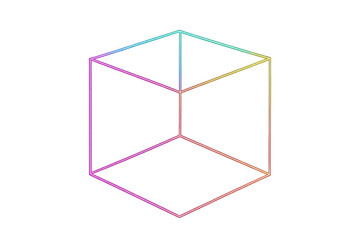Fototapete - Multicolored neon cube glowing on transparent background, ideal for metaverse or blockchain related projects