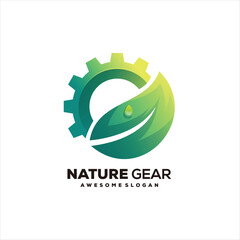 Poster - Gear leaf nature colorful logo gradient design