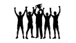 © ChaudaryM - Silhouette of Victory: A unified silhouette of a triumphant team celebrates a win by raising a trophy