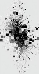 Fototapete - Abstract grayscale image of a pixelated explosion