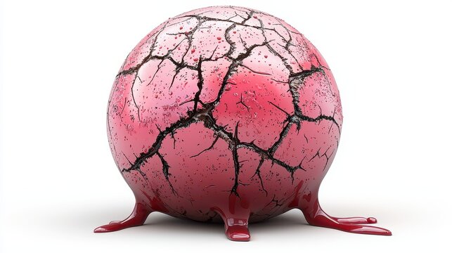 Cracked Pink Sphere with Red Dripping Legs Abstract 3D Render
