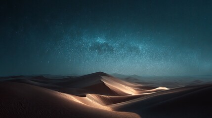 Wall Mural - Mystical Night Sky: Glowing Stardust Over Dark Landscape