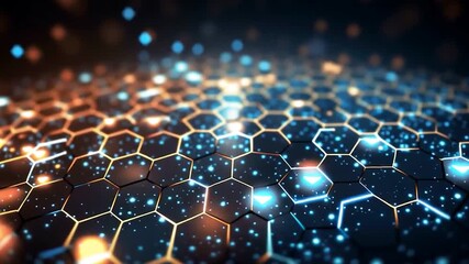 Fototapete - Glowing hexagonal network expanding with futuristic data flow