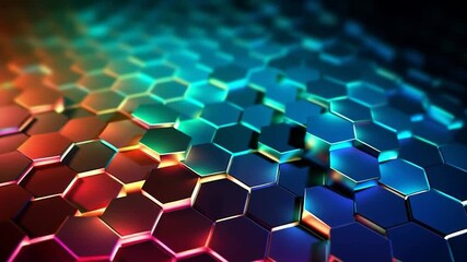 Fototapete - Glowing hexagonal surface transforming and changing colors