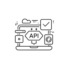  - Application Programming Interface Diagram Illustrating Technology Integration and Cloud Connectivity with Black and White Design