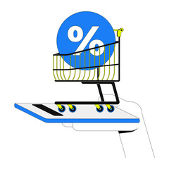 Poster - Online sale 2D onboarding ui illustration. Digital discount shopping cart on smartphone. Ecommerce trolley with percentage sign mobile cartoon concept isolated on white. Flat abstract vector metaphor