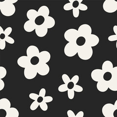 Wall Mural - seamless floral pattern, black and white daisies in abstract simple doodle style. flowers texture, e