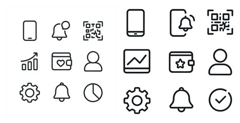 Poster - Digital notifications line icons set – alert, update, online symbols for ux design