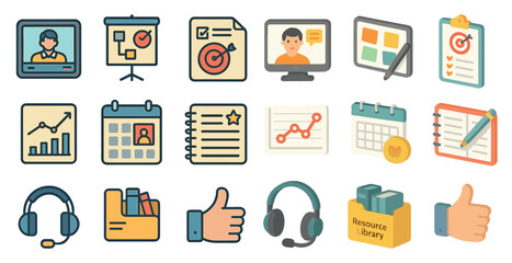 Poster - Business and marketing flat icons set – solid, professional, analytics and strategy tools