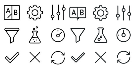 Poster - Science and technology outline icons set – linear, lab, experiment and innovation symbols