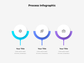 Fototapete - Modern infographic design showcasing three steps with icons and gradient colors, ideal for business, workflow, or process explanations