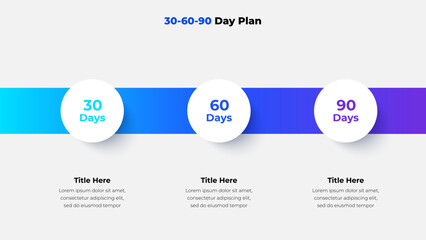 Fototapete - Vector infographic depicting a 30-60-90 day plan concept, ideal for business strategy, presentations, or planning documentation