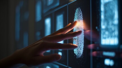 Poster - Biometric scanning technology used for identity verification with eye and fingerprint recognition