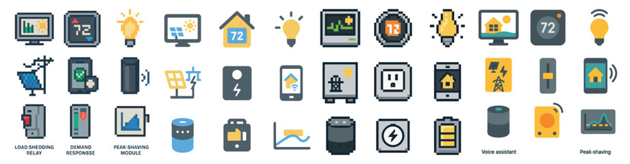 Poster - Energy and efficiency pixel art icons set – power, electricity, smart home symbols