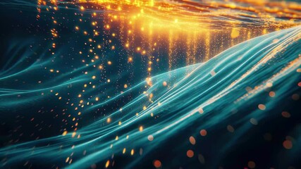 Poster - Underwater glow rays illuminate smooth waves at twilight, Underwater glow rays smooth waves 3d