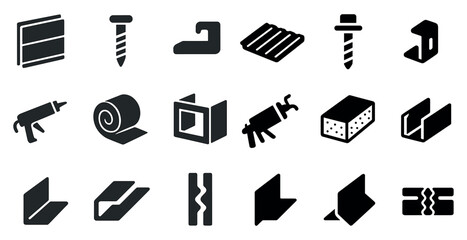 Poster - Construction tools silhouette icons set – solid, filled, building and repair tools