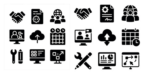 Poster - Business and office solid icons set – flat, filled, corporate and productivity symbols